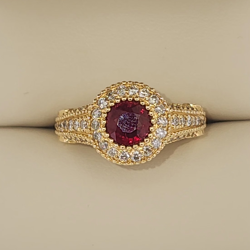 14 Kt Yellow Gold Diamond Ruby Ring 1.07 CT Ruby.  1.25CT Diamond